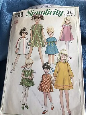 60's Girls Loose Fitting Summer Dress Pattern 7519 Child Size 6 Cut • £4