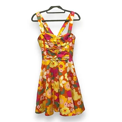 ModCloth Ixia Floral Dress Summer Sundress Pink Orange Yellow Women’s Size S • $39.99