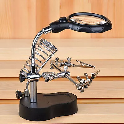 LED Desk Lamp Magnifying Magnifier Glass With Light Stand Clamp For Repair Read • £8.12