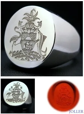 Custom Engraved Wax Seal Family Crest Signet Ring 19x17 XL Silver 925 By Joller • £317.38