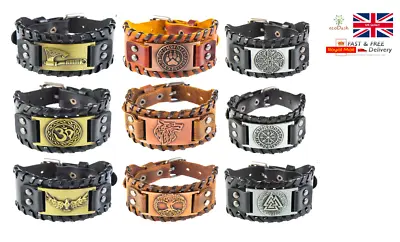 £8 • Buy Mens Vintage Black / Brown Norse Viking Leather Bracelet Wristband - 30 Designs