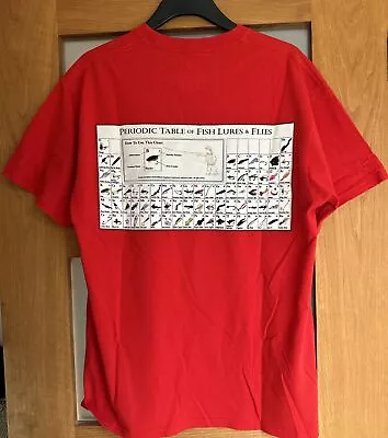 Colombia Mens Periodic Table Of Fish Lures And Flies Red T Shirt Size Large • £14.99