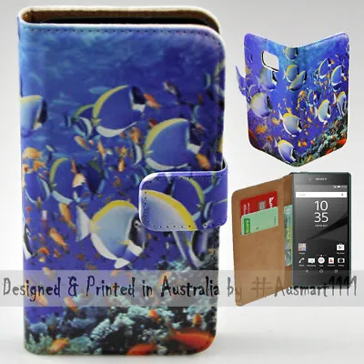 $13.98 • Buy For Sony Xperia Series - Deep Ocean Fishes Print Wallet Mobile Phone Case Cover