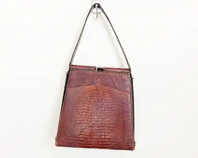 $89 • Buy 1960s Alligator Handbag W Unique Strap/ Great Shape W Slim Profile & Brass HW