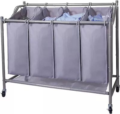 Laundry Sorter Cart 4-Bag Classics Rolling Laundry Hamper Sturdy Frame • $59.39