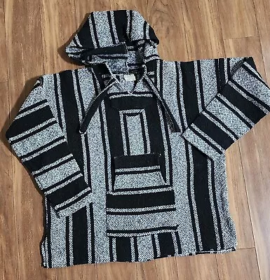 Mexican Poncho Hoodie Sz Large Baja Style Hooded Sweatshirt  • $15