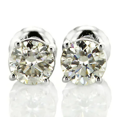 Diamond Stud Earrings Round Shape Real H/I VS2/SI1 14K White Gold 1.01 Carat • $1495