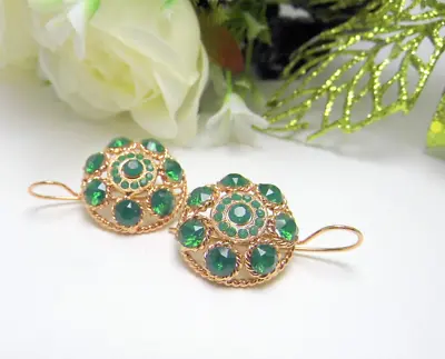 Women's Hanging Earrings With Crystals Green Bean Boozled Style Liberty Vintage • $192.64