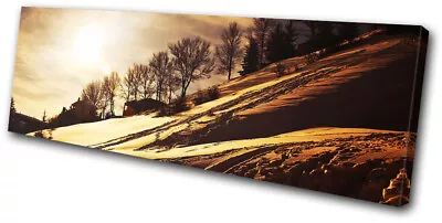 Snowy Hill Sunset Winter Trees Landscapes SINGLE CANVAS WALL ART Picture Print • £39.99
