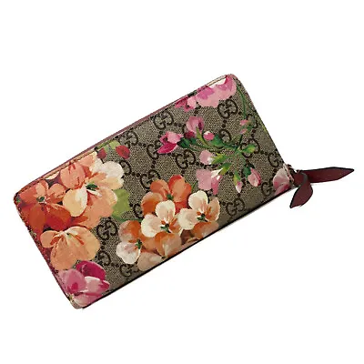 GUCCI Blooms Zip Around Long Wallet Pink Beige GG Supreme Canvas Authentic • $249.99