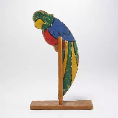 Vntg./Antique Wooden Folk Art Spinning Painted Parrot Bird Toy 7.75 H • $45