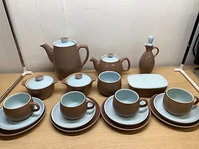 Denby Langley Lucerne Blue & Brown Stoneware Crockery Set 25 Pcs  Vintage • £39