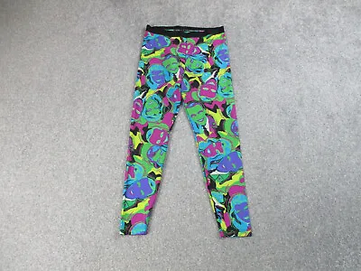 Vintage Leggings Womens Small Green Purple Faces Crazy Patterned Colourful 90s • £7.99