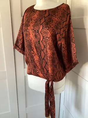 £2.99 • Buy Brown Snakeskin Print Tie Front Blouse Size 12