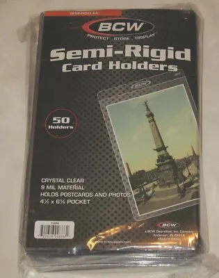 Pack Of 50 BCW Semi Rigid 4x6 Photo Card / Postcard Holders Sleeves • $22.99