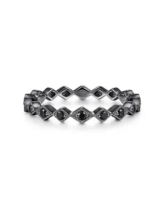 GABRIEL & CO Estate 14K Rhodium Plated Black Diamond Stackable Band Ring 6.25 • $349.99