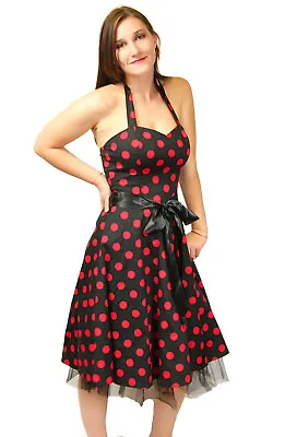 Swing Dress Black & Red Retro Polka Dot With Attached Petticoat Skirt - XSmall • $19.99