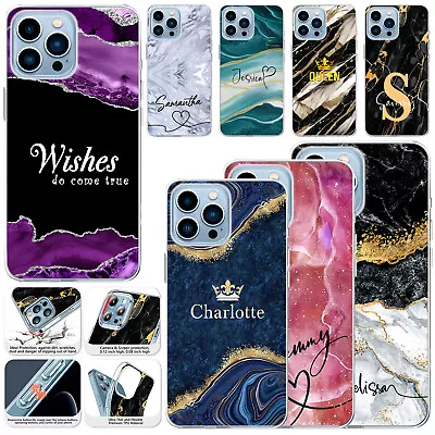 New Marble Personalised Name Case For IPhone 15 14 13 Pro MAX 12 11 Unique Cover • £5.27