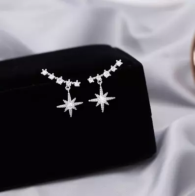 $10.95 • Buy Women Sterling Silver Post Climber Dangling CZ Snowflake Stud Earrings Gift AZ
