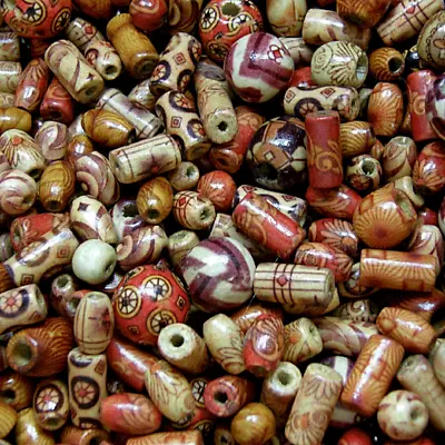 £3.49 • Buy Wooden Beads, Mixed Patterns, Mixed Shapes Round, Tube, Rice, 100 ,  W300