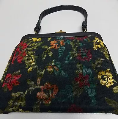 GREAT VINTAGE FLORAL TAPESTRY WOMAN BAG PURSE By KADIN U.S.A. • $55