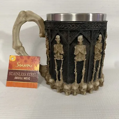 16 Oz Skelleton Mug Medieval Viking Beer Stainless Steel Liner Coffee Cup Skull • $12.74