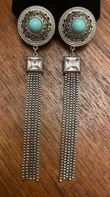 $125 • Buy Vintage Ben Amun Turquoise Dangle Clip On Earrings
