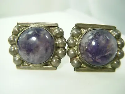  Vintage  Mexican Sterling  Amethyst Quartz Earrings-patina Intact • $79