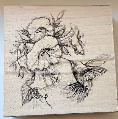 INKADINKADO Sketch Large Rubber Stamp HUMMINGBIRD Morning Glory FLOWERS Nectar • $8.50