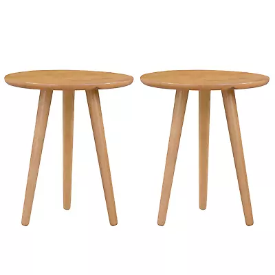 Pair Of Small Oak Round Side Table | Solid Wood Lamp End Plant Telephone Stand • £119.99