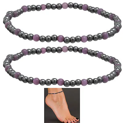 2 X Amethyst Anklet Magnetic Therapy Ankle Bracelets Healing Lymphatic Drainage • $12.64