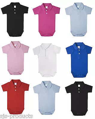 100% Cotton BABY BOY/GIRL Babygrow Vest Grow Bodysuit Polo Shirt Collared Top UK • £4.59