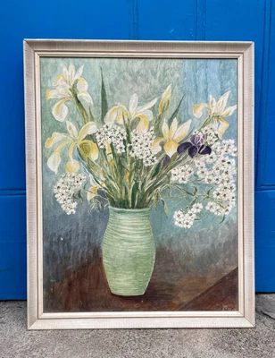 £45 • Buy Large Vintage Floral Flowers Painting Picture Antique Canvas Artist Signed