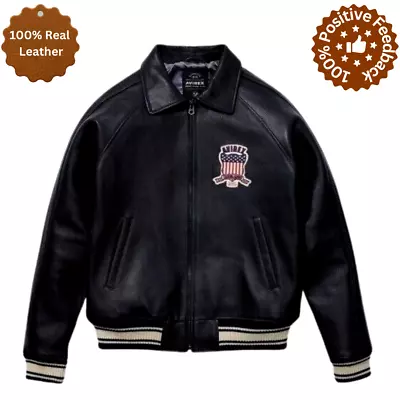 Men's Black Real Leather Jacket Bomber Aviator Pilot Flying USA • $248.59