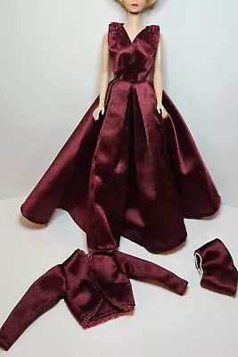 Vintage Barbie Clone Doll Evening Gown Dress Handmade Mommy Deep Red • $14.99