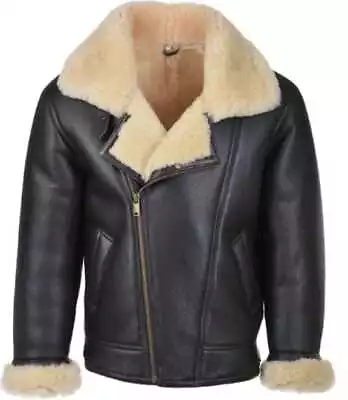 Black RAF Aviator Men's B4 Sheepskin Real Shearling Leather Flight Bomber Jacket • $179.99