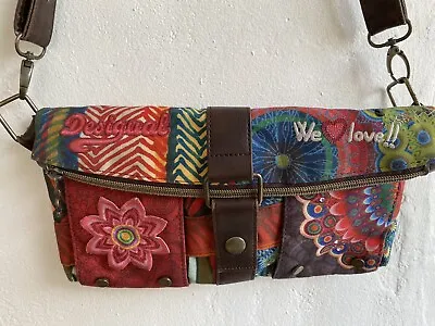 DESIGUAL Crossbody Purse Handbag Floral Embroidered Adjustable Hippie Boho • $19.99