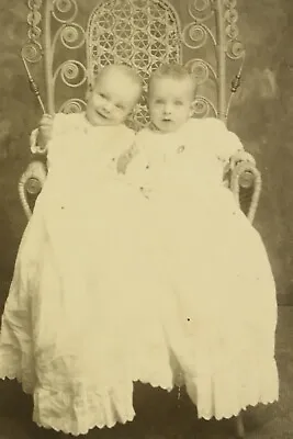 Vintage Cabinet Card Photo Twin Babies -Dresses Fancy Chair -Female Photographer • $19.95