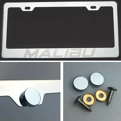 One Malibu Laser Engraved Stainless Steel License Plate Frame Chrome Screw Cap • $29.99