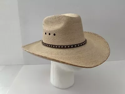 Kids Ivory Fine Weave 4   Brim Palm Leaf Cowboy Hat Texas Hat Co Elastic Fit X/S • $24.99