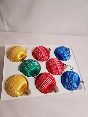 $3.50 • Buy 8 Vintage Pyramid Satin Glitter Christmas Ornaments Red Green Blue Gold 2.25  Di