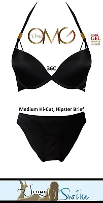 Ultimo Megaboost Gel-in-Foam Thickly Padded Push-up Halter Bikini 36C Med Brief • £29