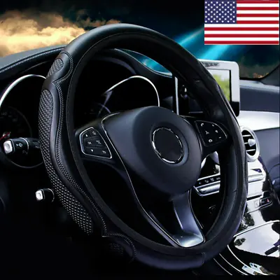 Black Leather Car Steering Wheel Cover Breathable Anti-slip Car Accessories US • $8.55