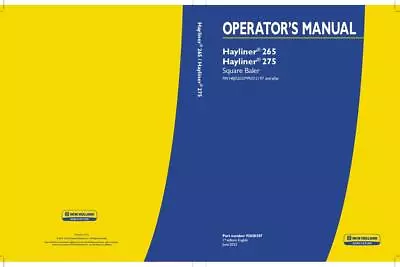 New Holland Hayliner 265 275 Square Baler Operators Manual PDF/USB • $80.33