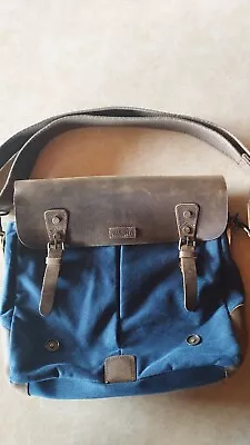 NWOT VASCHY Leather Canvas Messenger/Satchel Bag Laptop Crossbody Blue Brown • $79.99