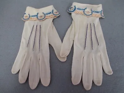 VTG 1920s LADIES SHEER GLOVES FRENCH CUFFS EMBROIDERED FOR DISPLAY DAMAGED • $19.99