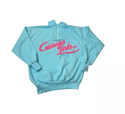 Vintage Geauga Lake Amusement Park Sweatshirt Pink Blue Retro Size Large *Read* • $44.99