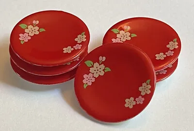 SET OF 6 Genuine Re-Ment 1” RED FLORAL PLATES Miniature Dollhouse Dishes • $11.99