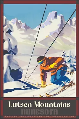 Lutsen Mountain Minnesota Ski Print Travel Poster 16x24 Skiing • $20.95