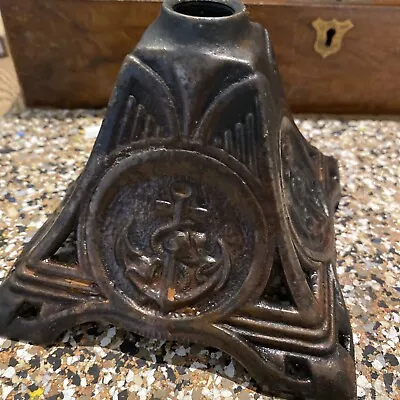 Antique Cast Iron Oil Lamp Base With Ornate Carving Of Anchor Late Victorian • £15